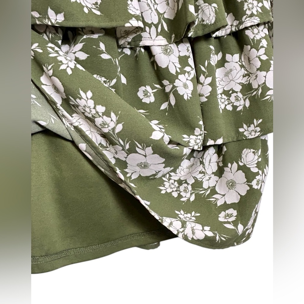 Inspired Hearts Boho Floral Tiered Mini Dress Olive Green Size Small - Picture 7 of 9